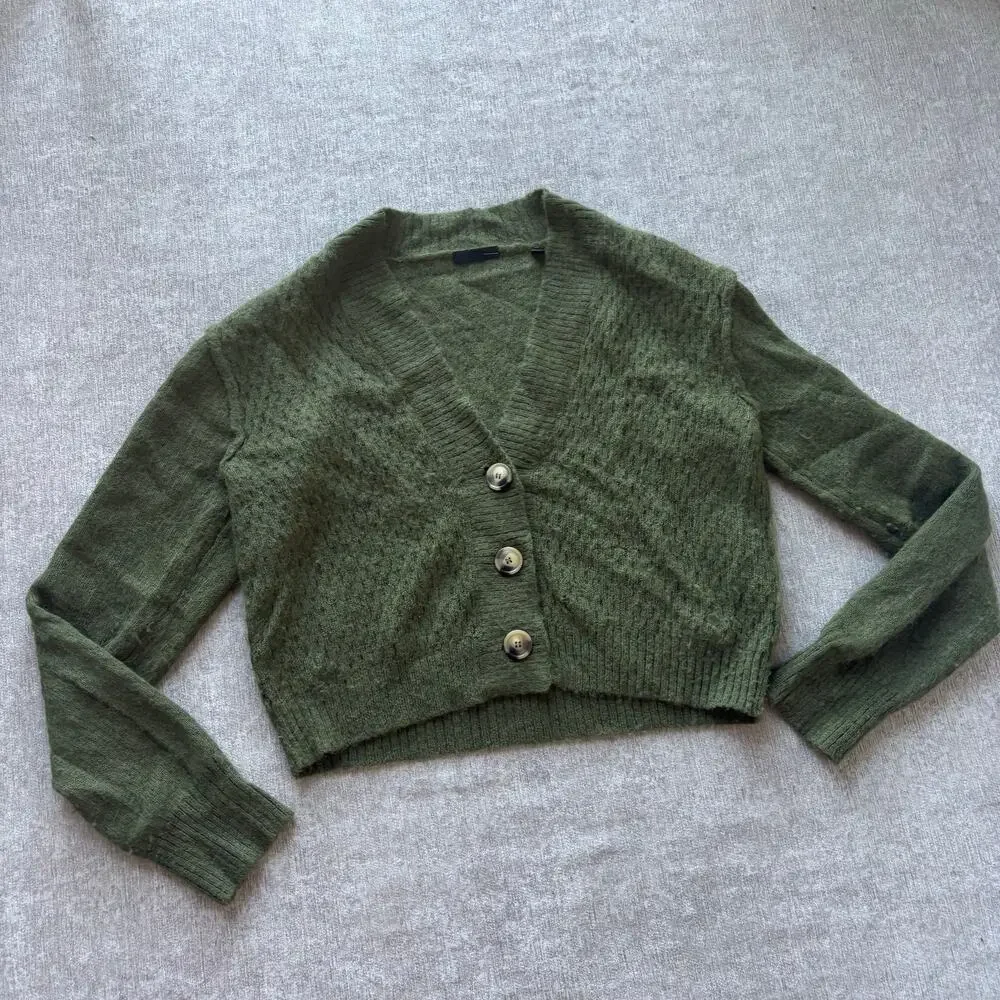 ATM ANTHONY THOMAS MELILLO Cropped Green Knit Cardigan - Picture 2 of 9